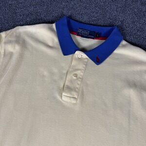 POLO RALPH LAUREN Vintage Contrast Collar Yellow Mesh Pique Knit Polo Shirt L
